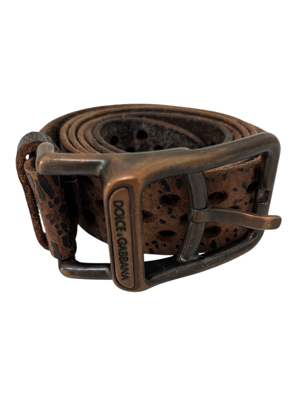 Authentic DOLCE & GABBANA Men's Brown Distressed Leather Perforated Belt 48 inch